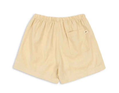 Cotton Beige Linen Shirt & Elastic Waist Shorts Set