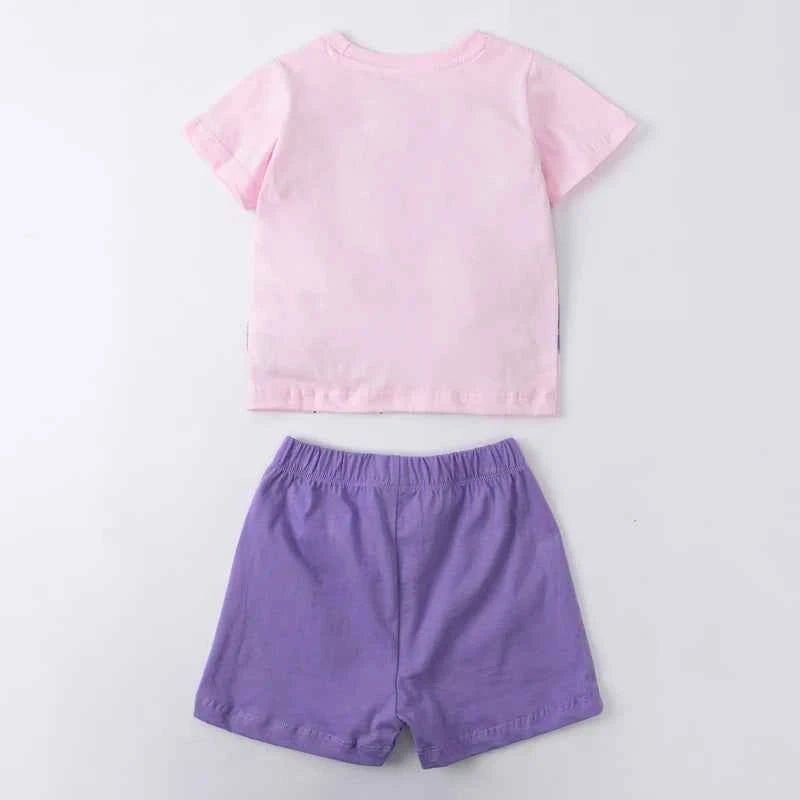 100% Cotton Unicorn Pink Tee & Purple Elastic Waist Shorts Set