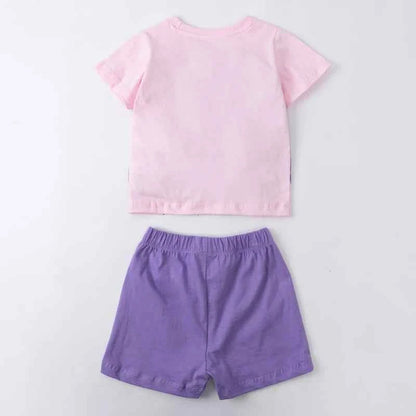 100% Cotton Unicorn Pink Tee & Purple Elastic Waist Shorts Set