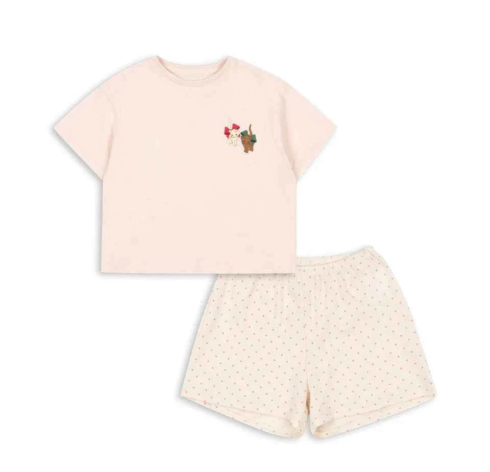 Cotton Embroidered Crop Top & Polka Dot Shorts Set