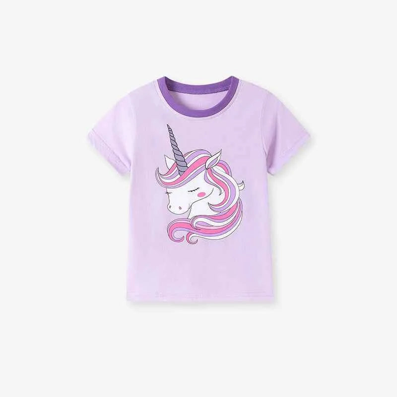 100% Cotton Unicorn Print Lavender Tee & Polka Dot Shorts Set