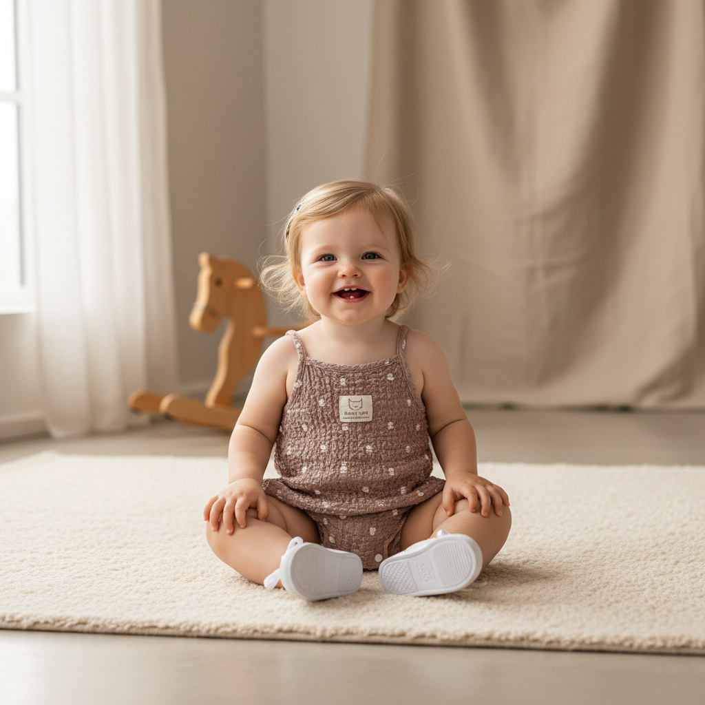 100% Cotton Smocked Sleeveless Romper Playsuit In Black & Brown