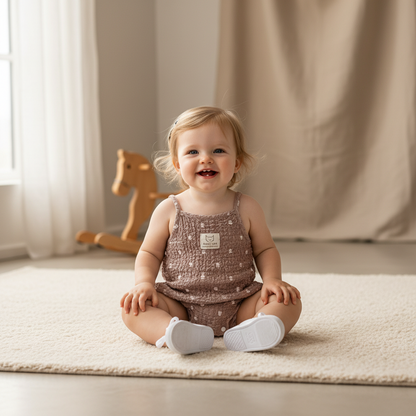 100% Cotton Smocked Sleeveless Romper Playsuit In Black & Brown