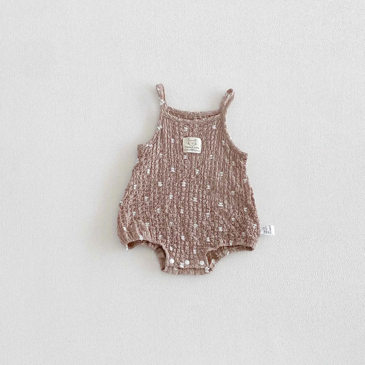 100% Cotton Smocked Sleeveless Romper Playsuit In Black & Brown