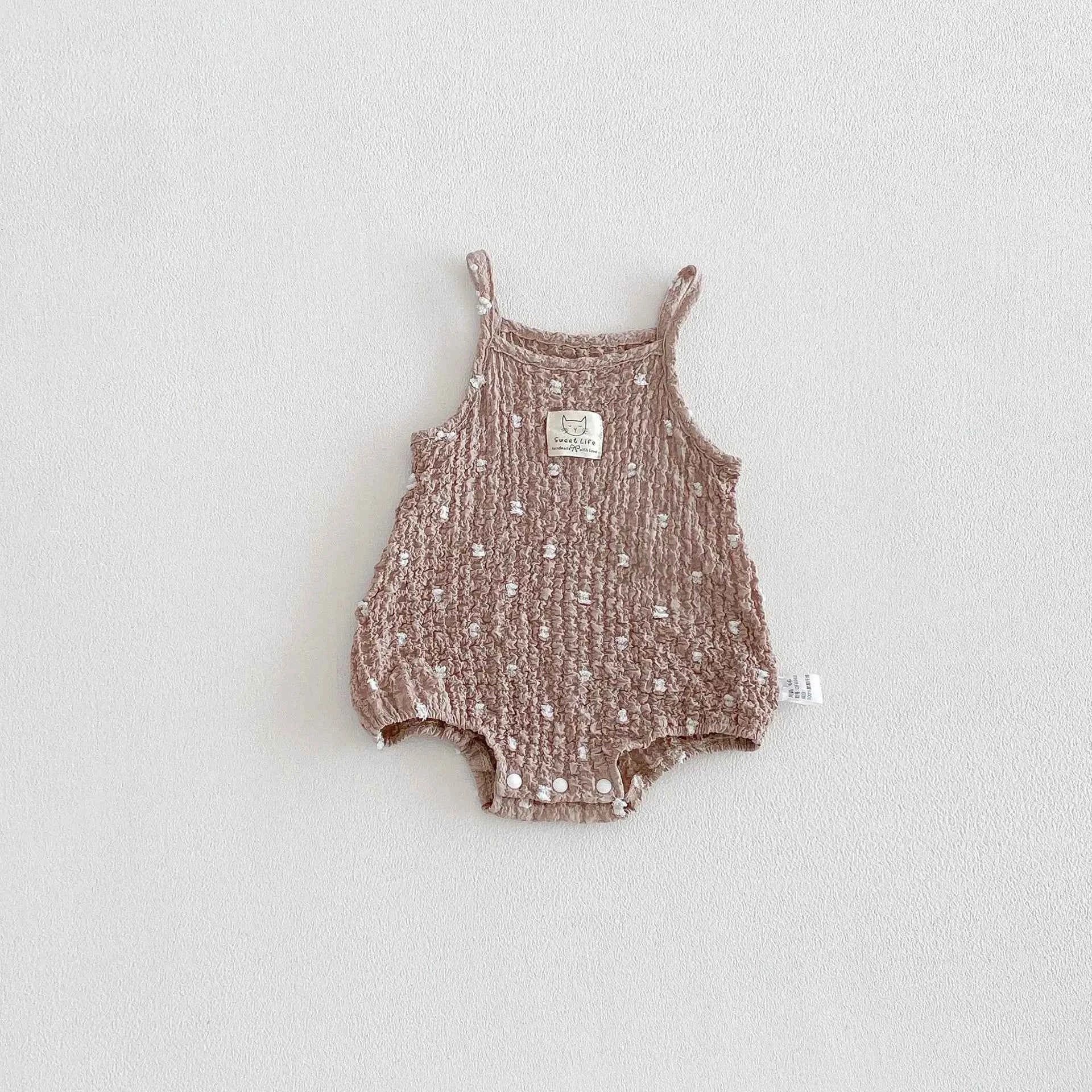 100% Cotton Smocked Sleeveless Romper Playsuit In Black & Brown