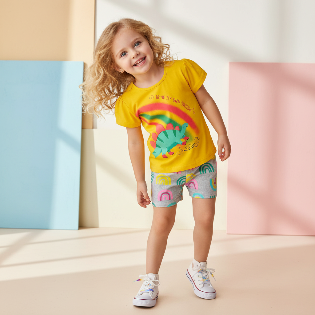 100% Cotton Ruffle Top & Shorts Set