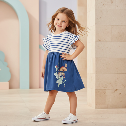 100% Cotton Striped Top & Blue Fairy Print Dress