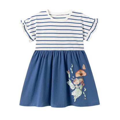 100% Cotton Striped Top & Blue Fairy Print Dress