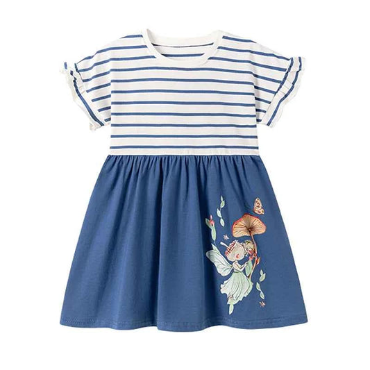 100% Cotton Striped Top & Blue Fairy Print Dress