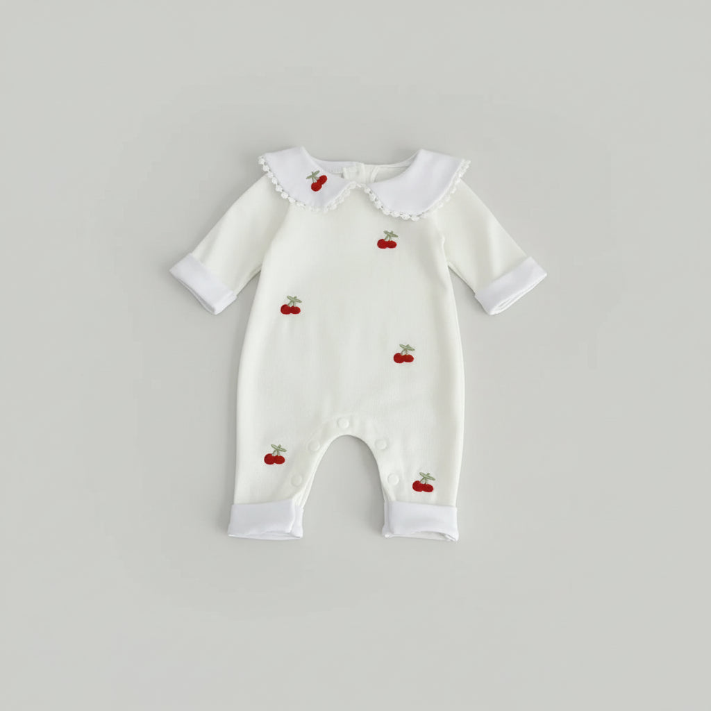 Cherry Embroidered Baby Romper – Soft Viscose Blend