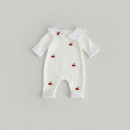 Cherry Embroidered Baby Romper – Soft Viscose Blend