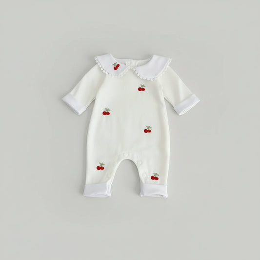 Cherry Embroidered Baby Romper – Soft Viscose Blend