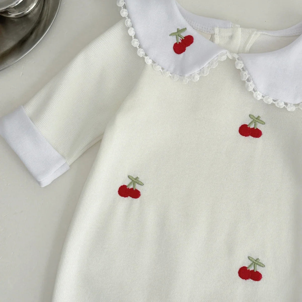 Cherry Embroidered Baby Romper – Soft Viscose Blend