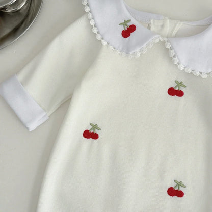 Cherry Embroidered Baby Romper – Soft Viscose Blend