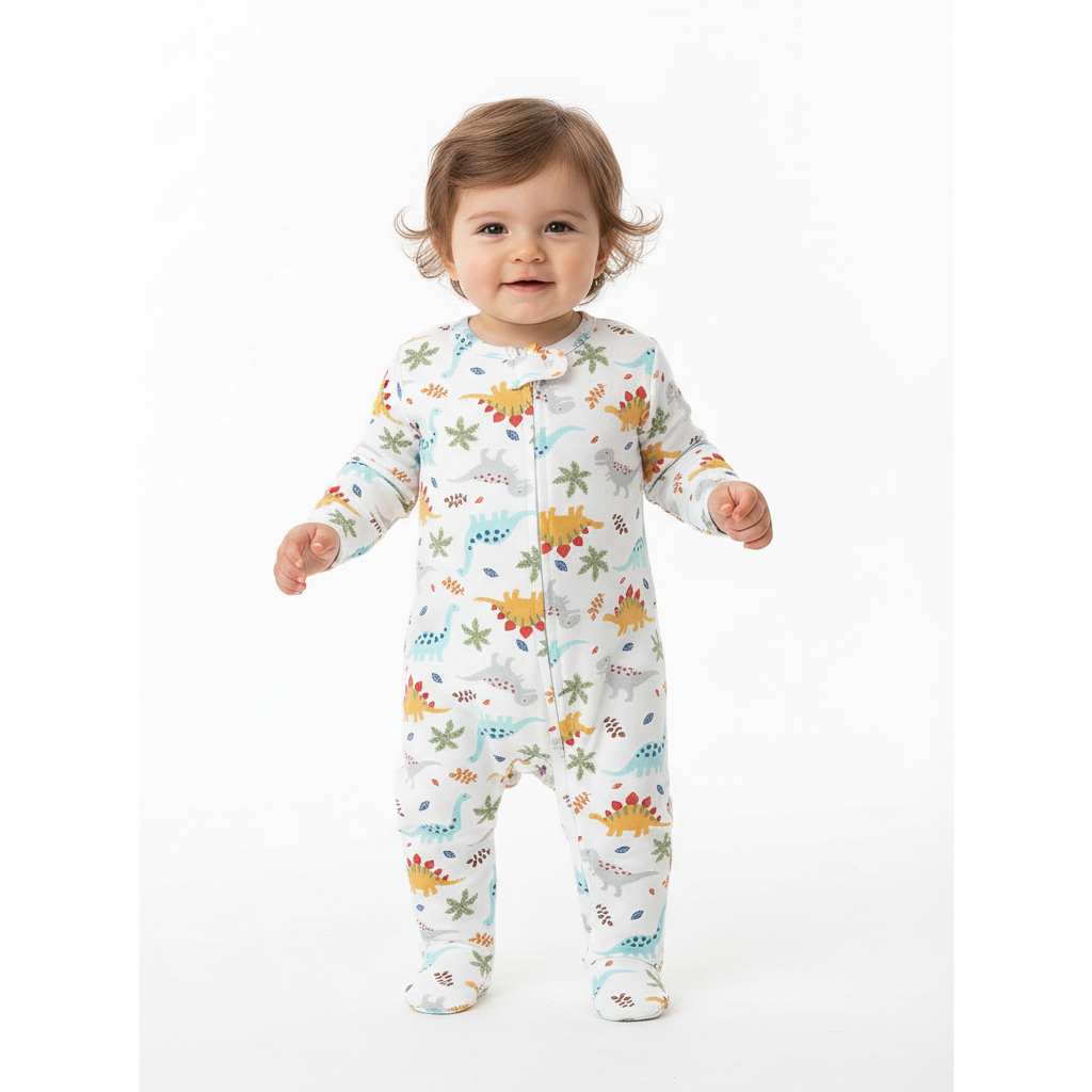 100% Cotton Dinosaur Print Footed Onesie Pajamas