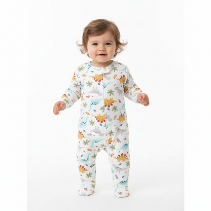 100% Cotton Dinosaur Print Footed Onesie Pajamas