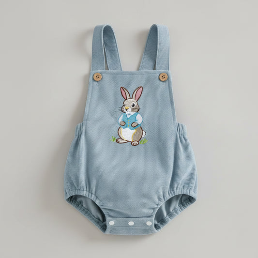 Cotton Peter Rabbit Blue Corduroy Romper With Buttons