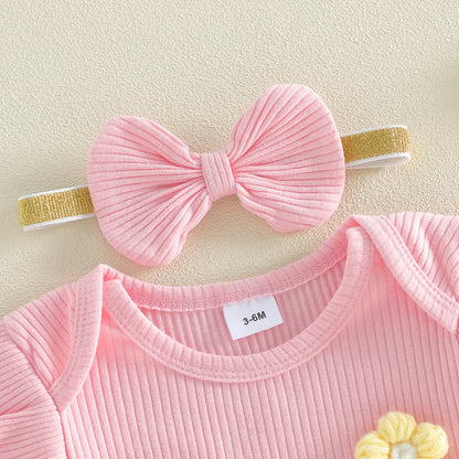 Pink Floral Romper & Blue Ruffle Bloomers Set