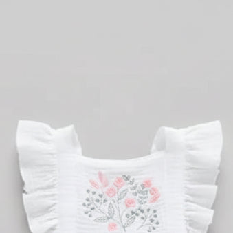 Ruffle Embroidered Flower Cotton Loose Jumpsuit