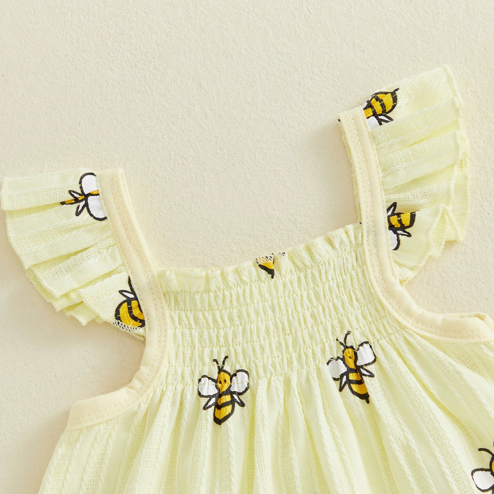 Cotton Yellow Bee Print Ruffle Top & Shorts Set