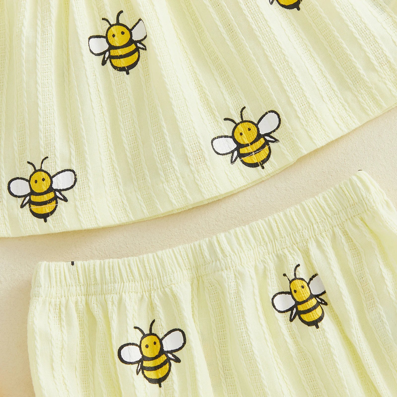 Cotton Yellow Bee Print Ruffle Top & Shorts Set