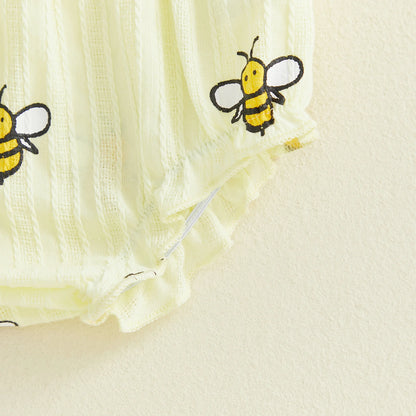 Cotton Yellow Bee Print Ruffle Top & Shorts Set