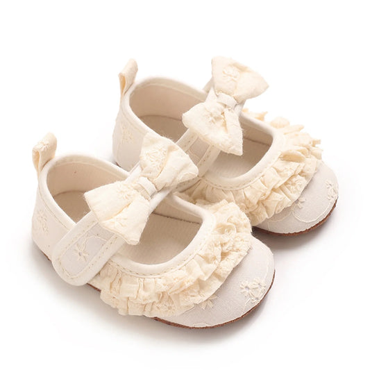 Cream Ruffle Bow Soft Sole Shoes