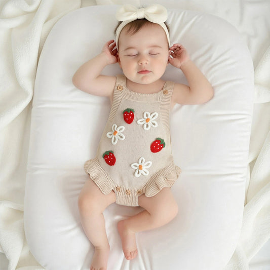 Cotton Strawberry & Daisy Knit Romper Trio