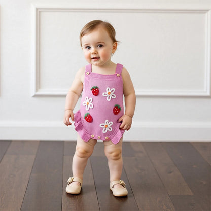 Cotton Strawberry & Daisy Knit Romper Trio