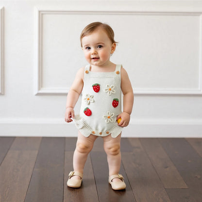 Cotton Strawberry & Daisy Knit Romper Trio