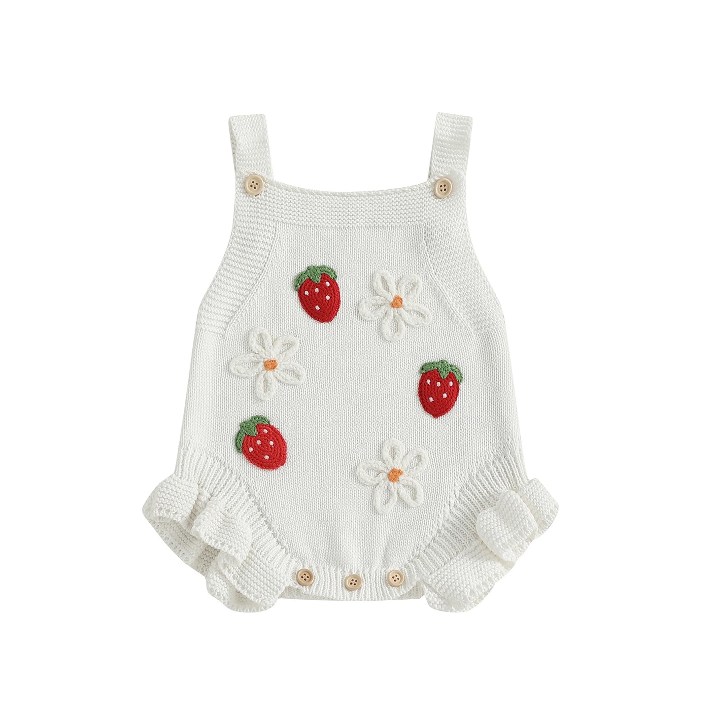 Cotton Strawberry & Daisy Knit Romper Trio