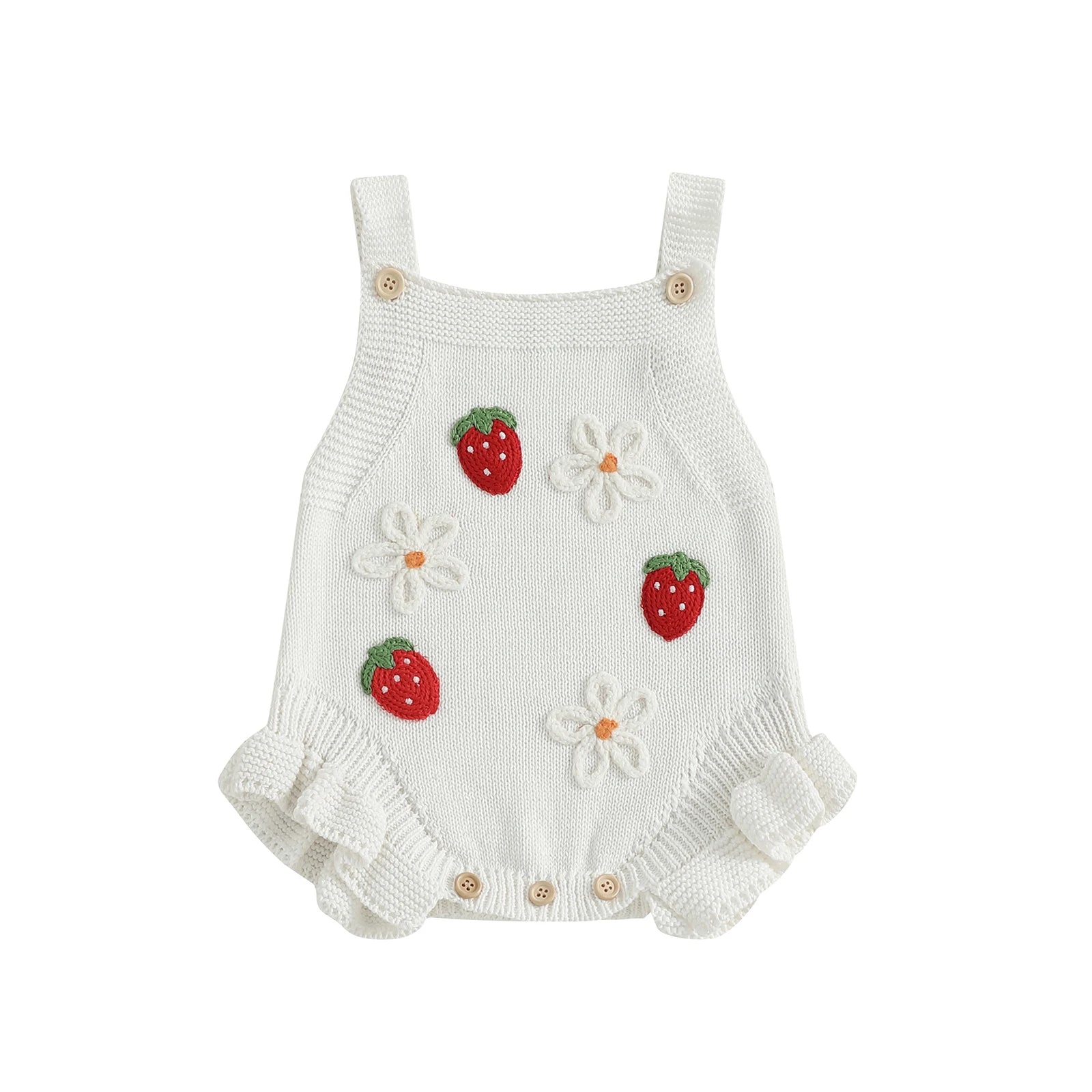 Cotton Strawberry & Daisy Knit Romper Trio