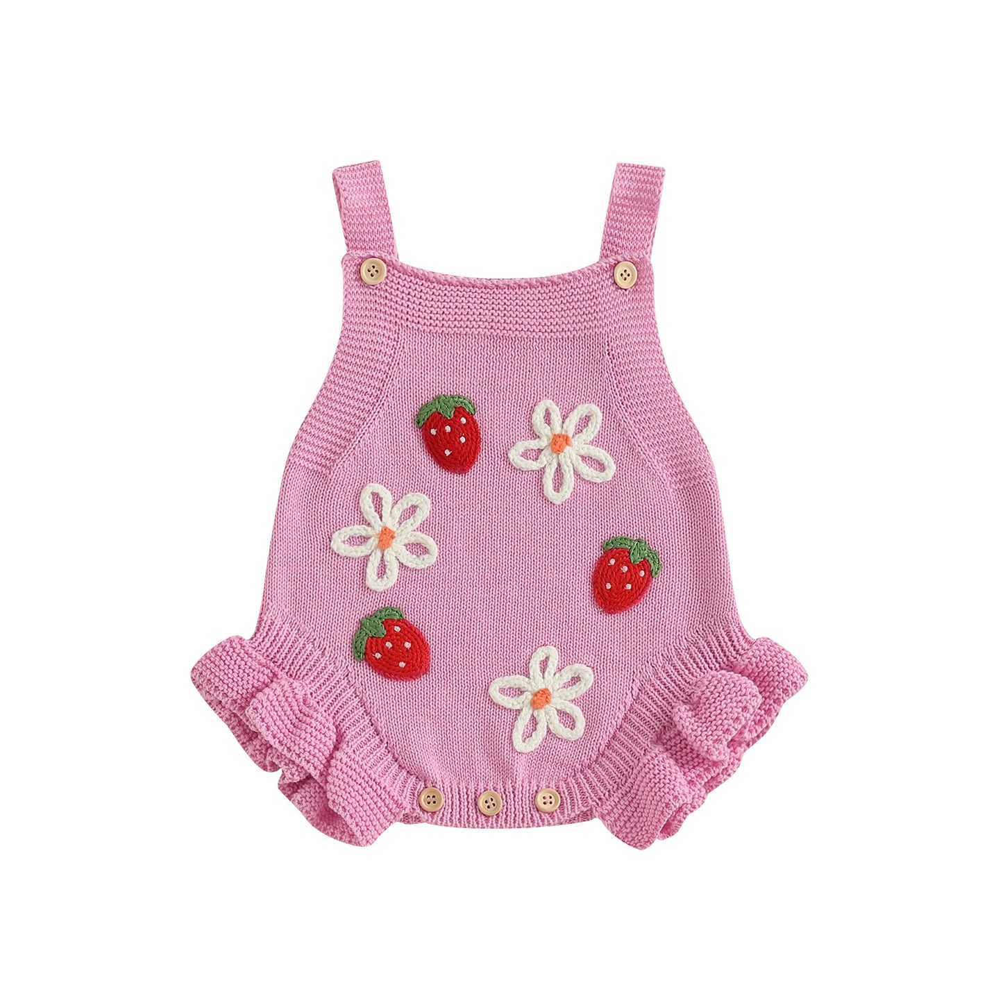 Cotton Strawberry & Daisy Knit Romper Trio