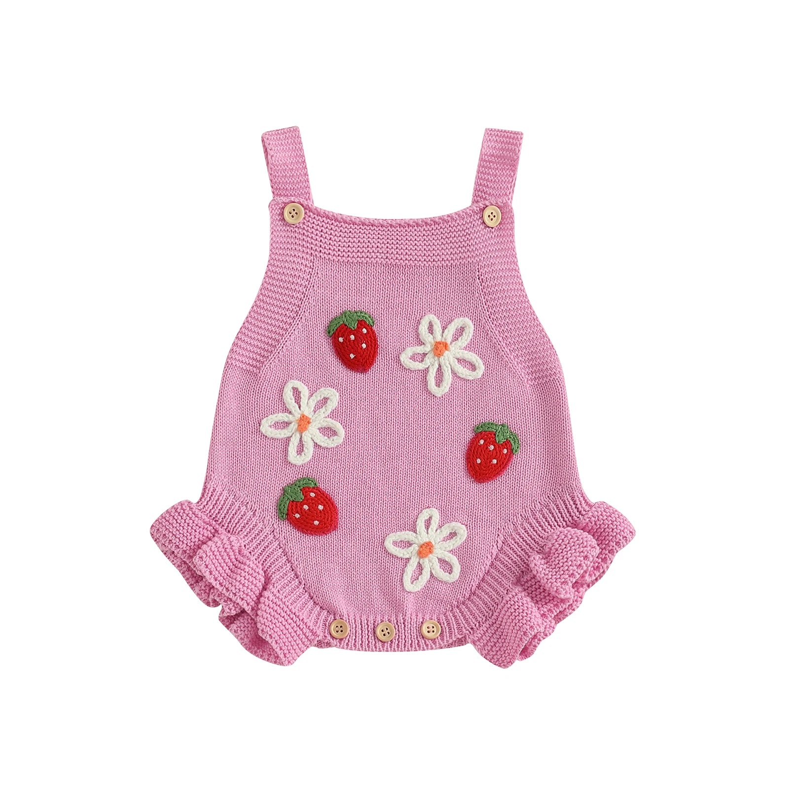 Cotton Strawberry & Daisy Knit Romper Trio
