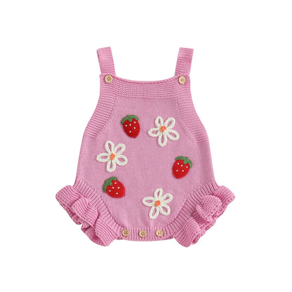 Cotton Strawberry & Daisy Knit Romper Trio