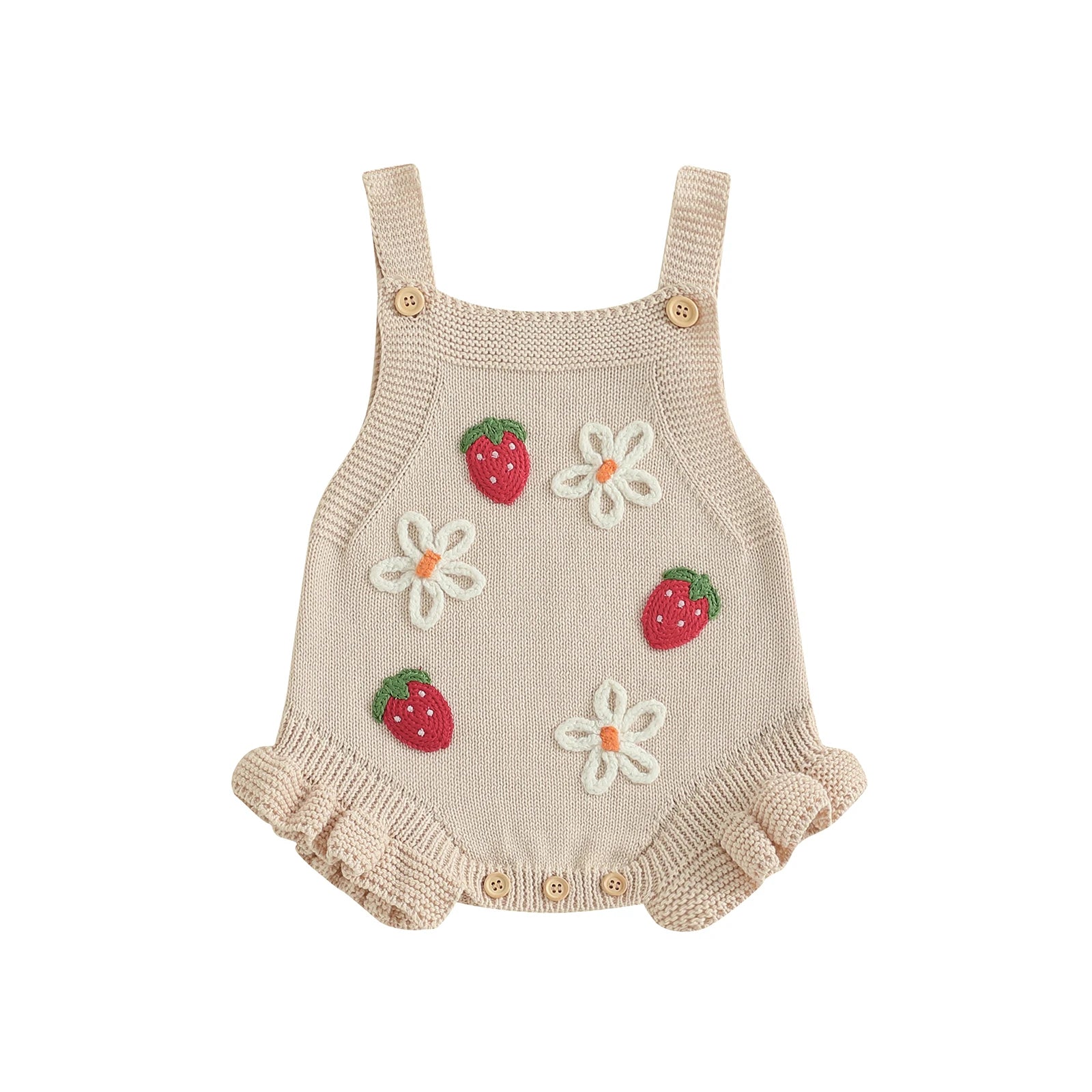 Cotton Strawberry & Daisy Knit Romper Trio