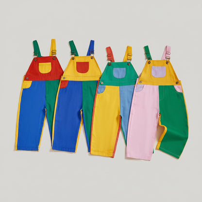 Cotton Colorblock Adjustable Strap Overalls Set