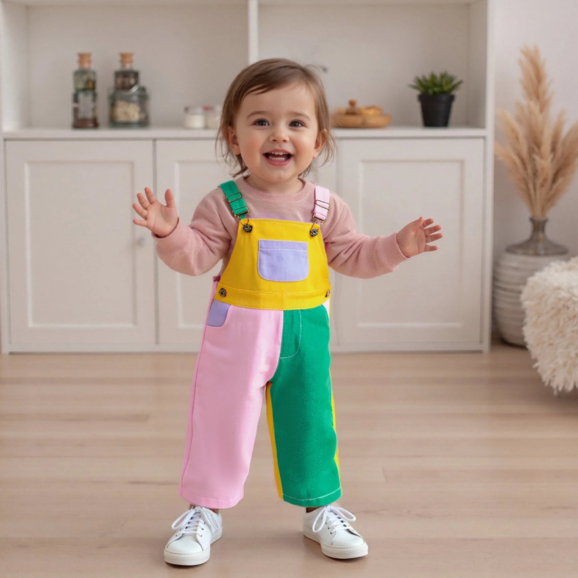 Cotton Colorblock Adjustable Strap Overalls Set