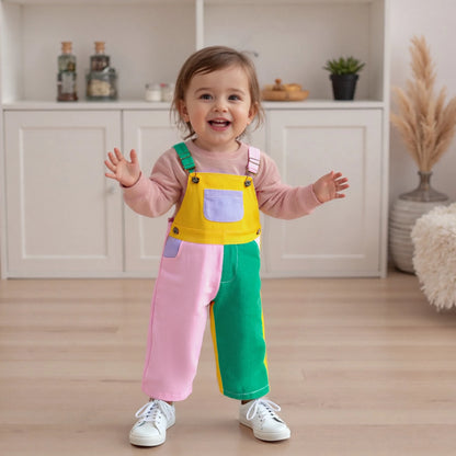 Cotton Colorblock Adjustable Strap Overalls Set