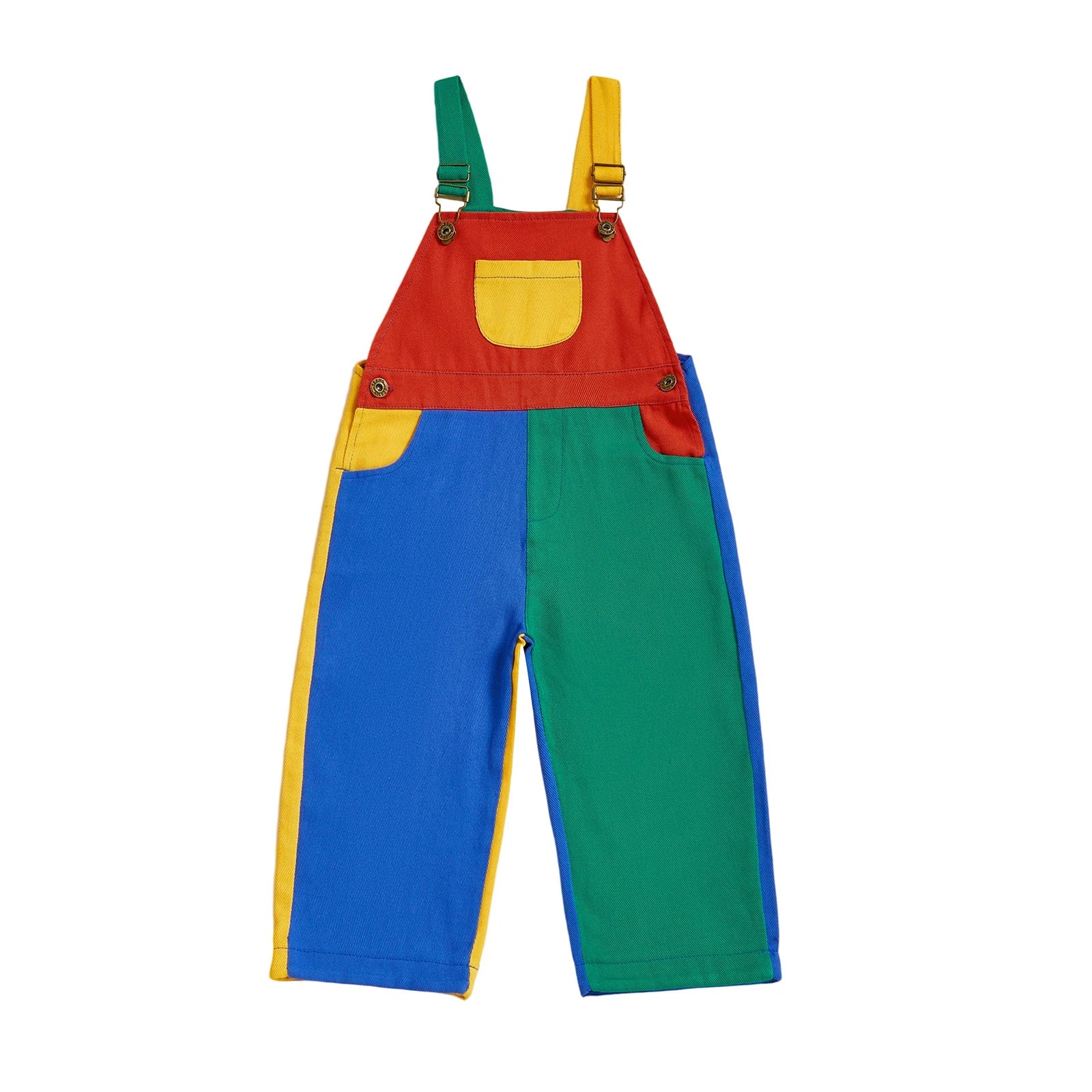 Cotton Colorblock Adjustable Strap Overalls Set
