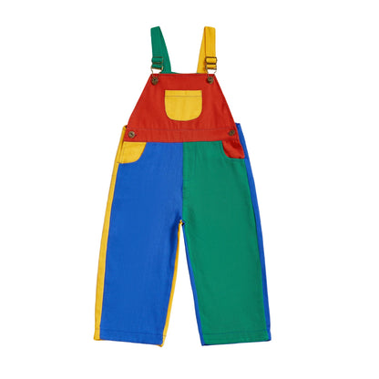 Cotton Colorblock Adjustable Strap Overalls Set