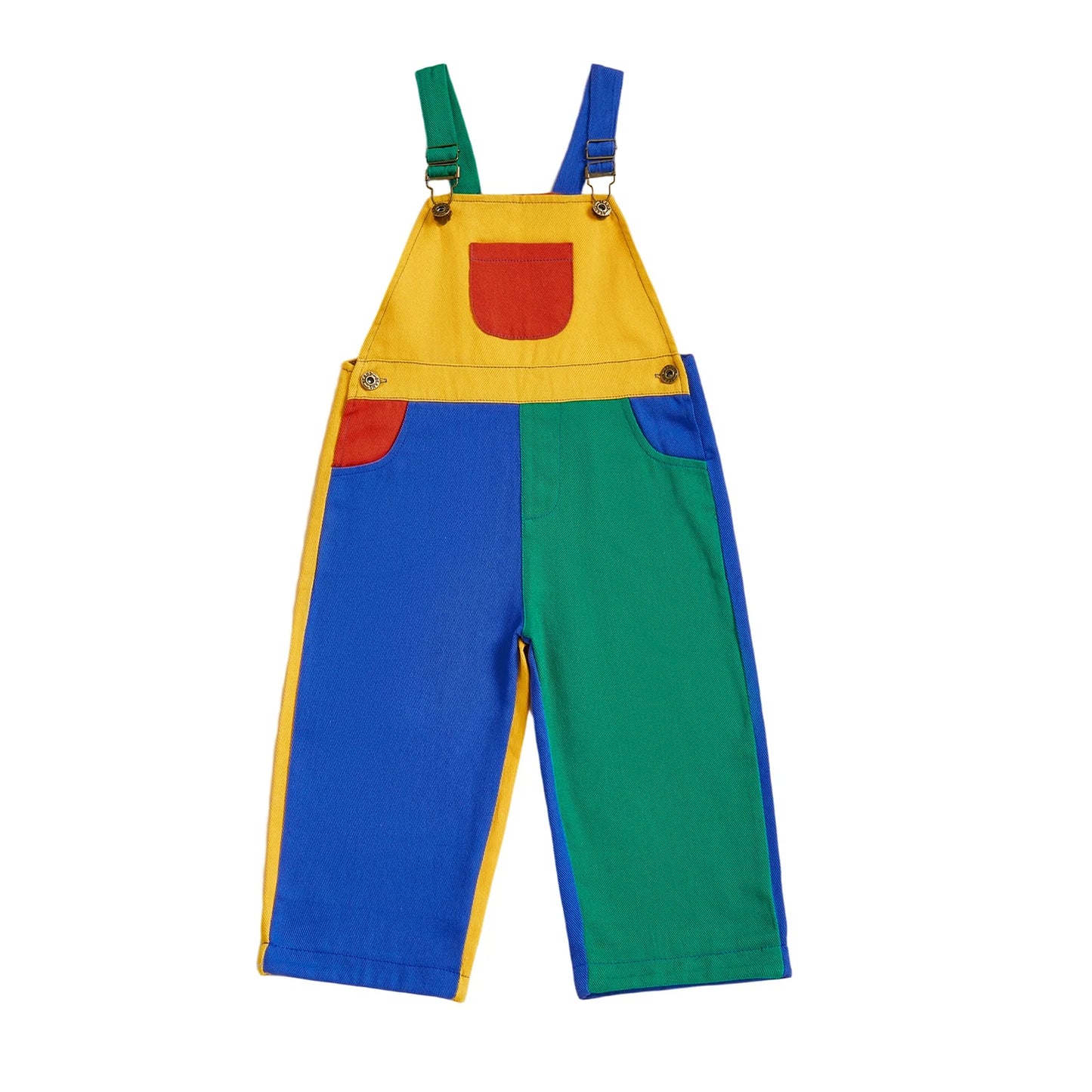 Cotton Colorblock Adjustable Strap Overalls Set