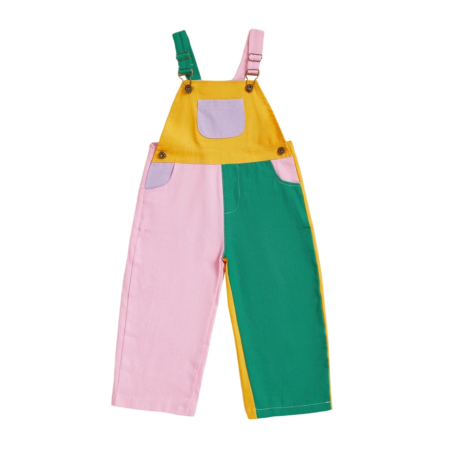 Cotton Colorblock Adjustable Strap Overalls Set