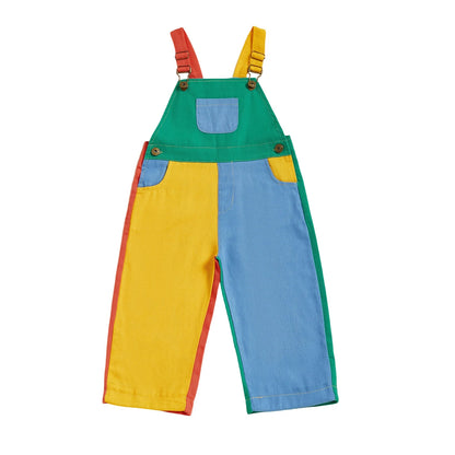 Cotton Colorblock Adjustable Strap Overalls Set