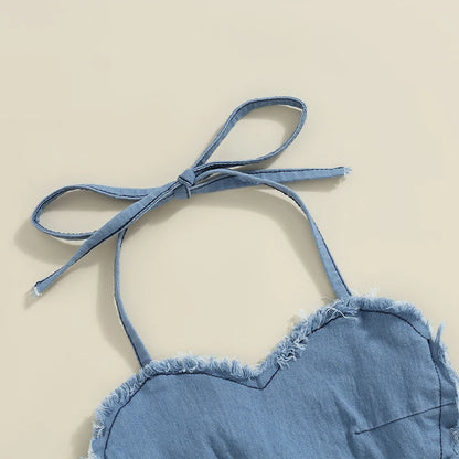 Blue Heart Halter Top & Pleated Skirt Set