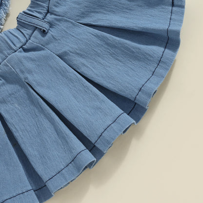 Blue Heart Halter Top & Pleated Skirt Set