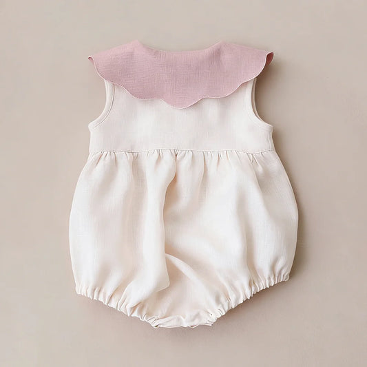 100% Cotton Linen Embroidered Baby Romper