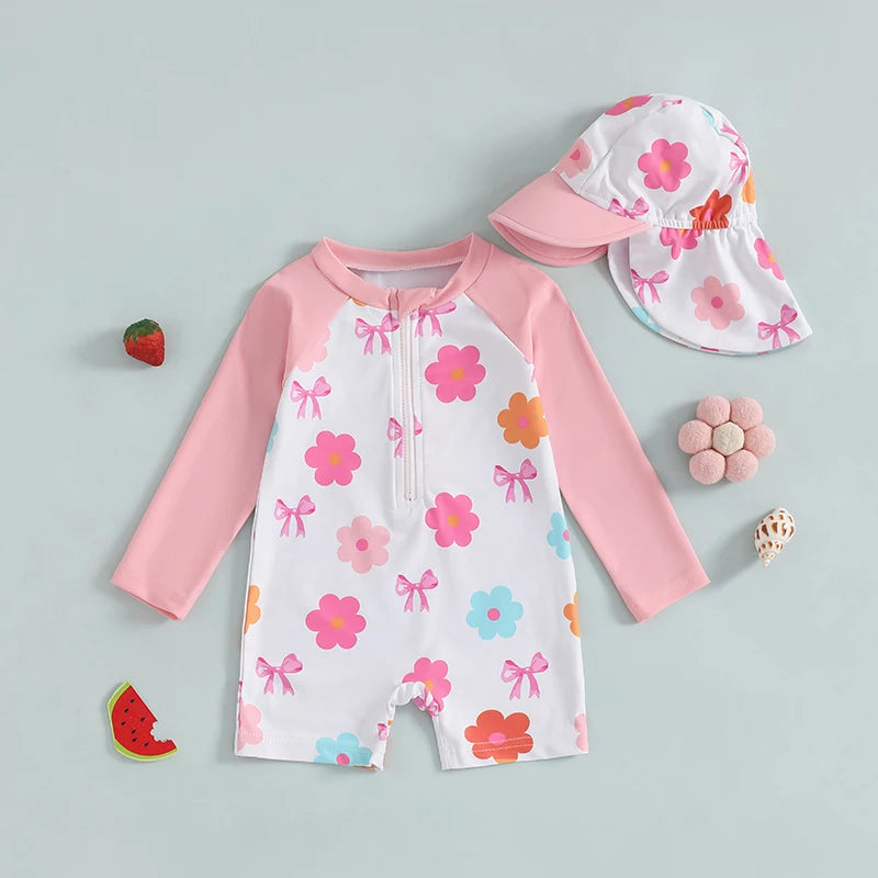 Strawberry & Floral Print Swimwear Suits & Sun Hats