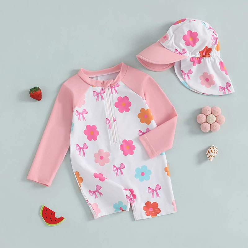 Strawberry & Floral Print Swimwear Suits & Sun Hats