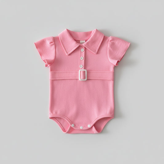 Pink Collared Belted One-Piece Bodysuit